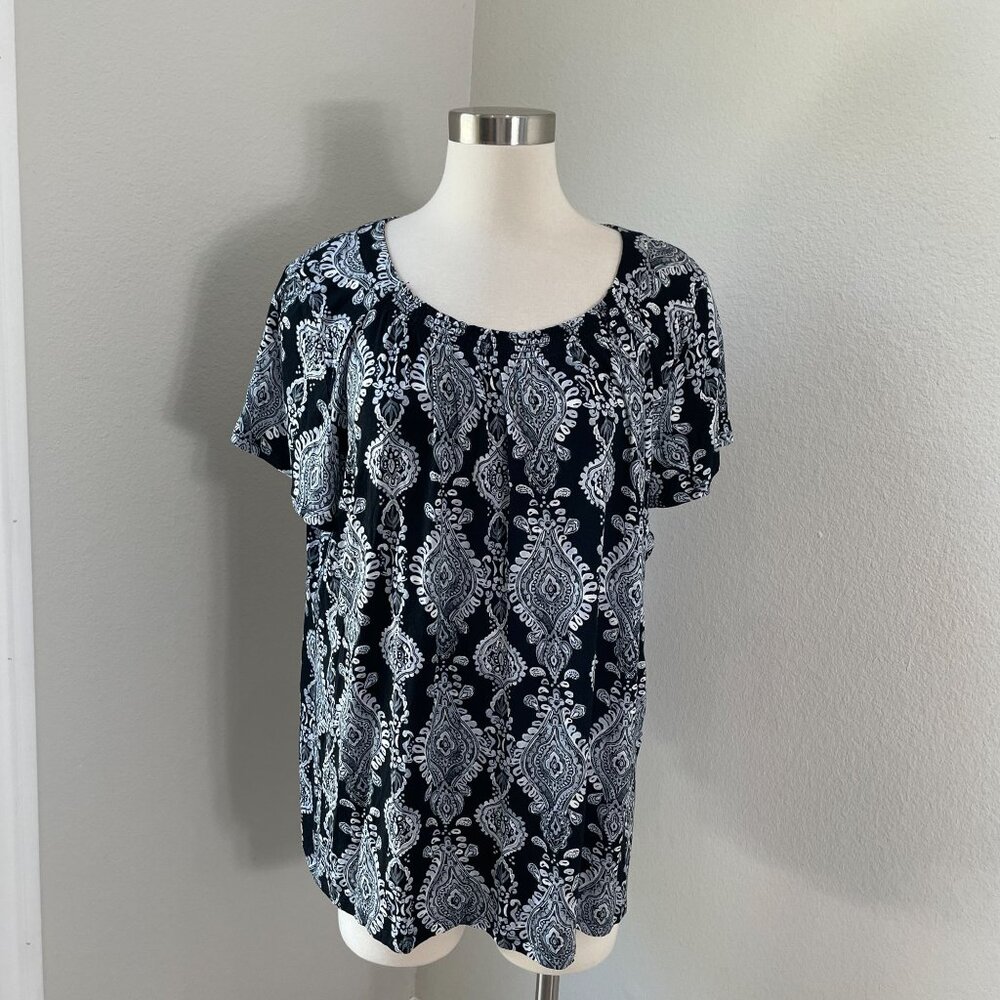 Croft & Barrow Womens Plus XXL Paisley Short Sleeve Scoop Neck Tunic Top Stretch